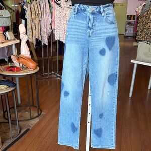 Women's Blue Heart Pattern Jeans